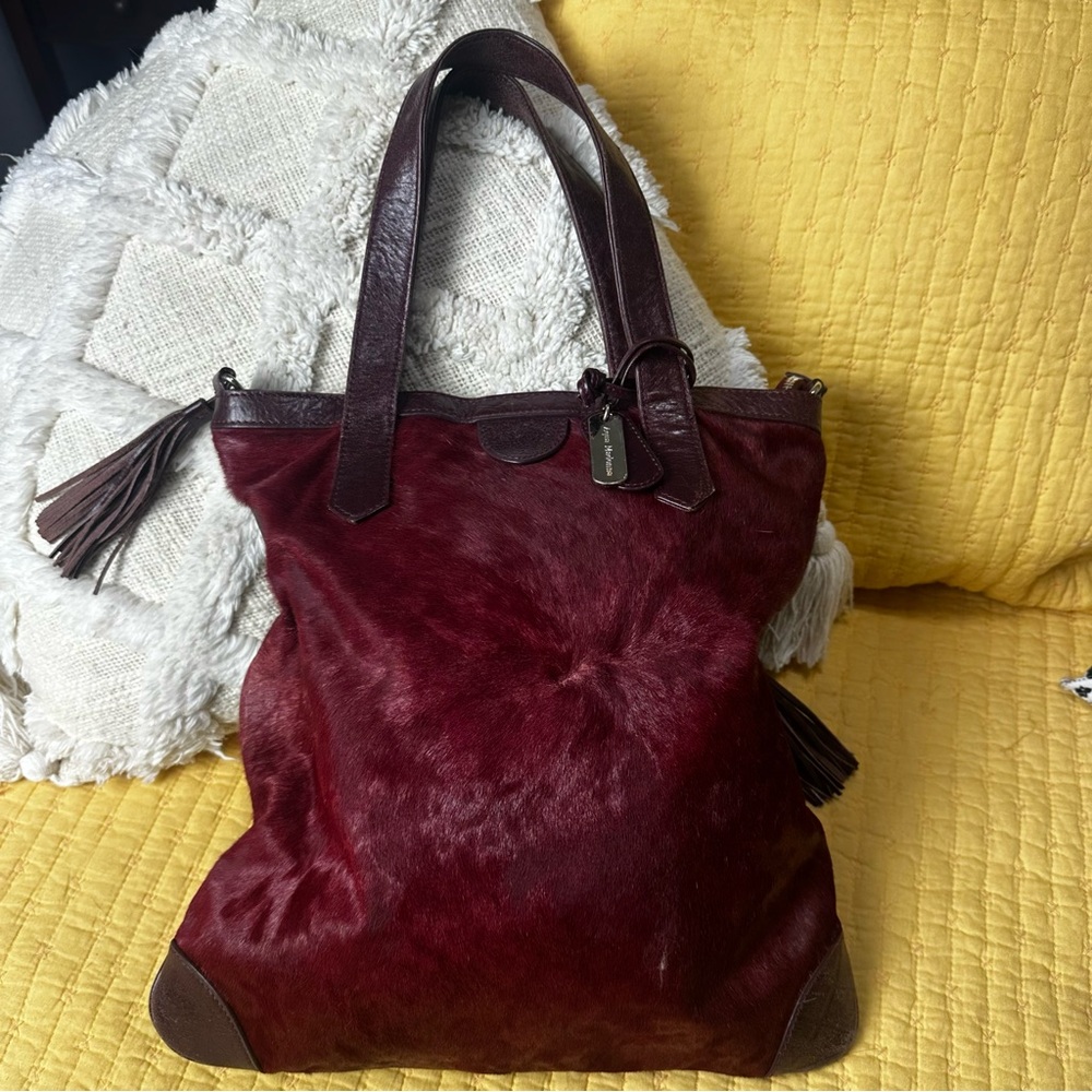 Aqua Madonna Burgundy Cow Hide with Leather trim Shoulder Bag